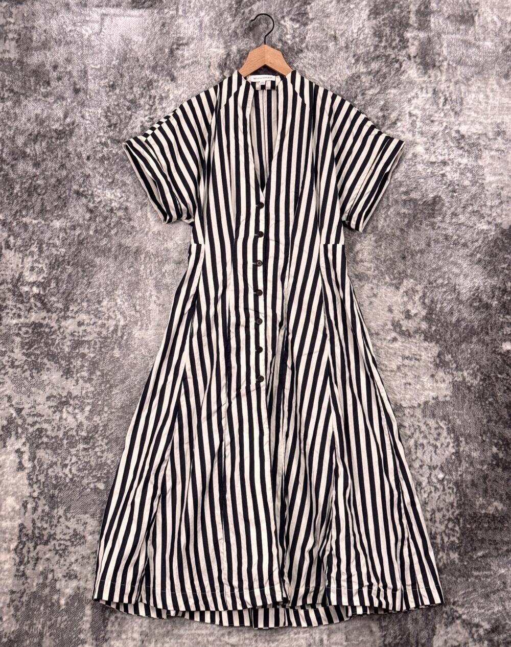 Banana Republic Cotton Poplin Shirt Dress 12 Womens Indigo Striped Dolman Midi